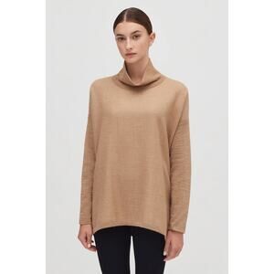 Cuyana Alpaca Funnel Turtleneck Sweater Camel Tan XS/S NEW Oversized Split Side